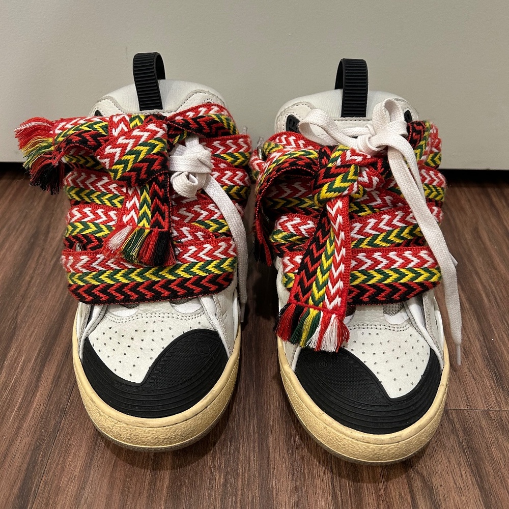 Lanvin Curb Sneakers Lace Up Authentic White Multi Color Size 37